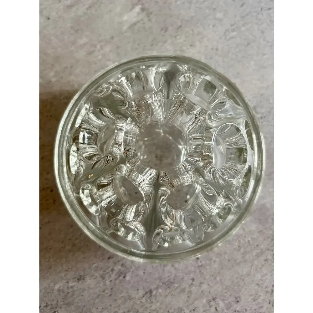 Art Glass Flower Frog Set 2 Clear Glass Bubble Base Solid & Pass Through MCM
